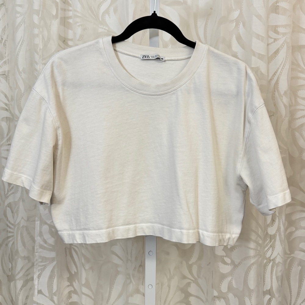 Zara Women's White Crop Top T Shirt M